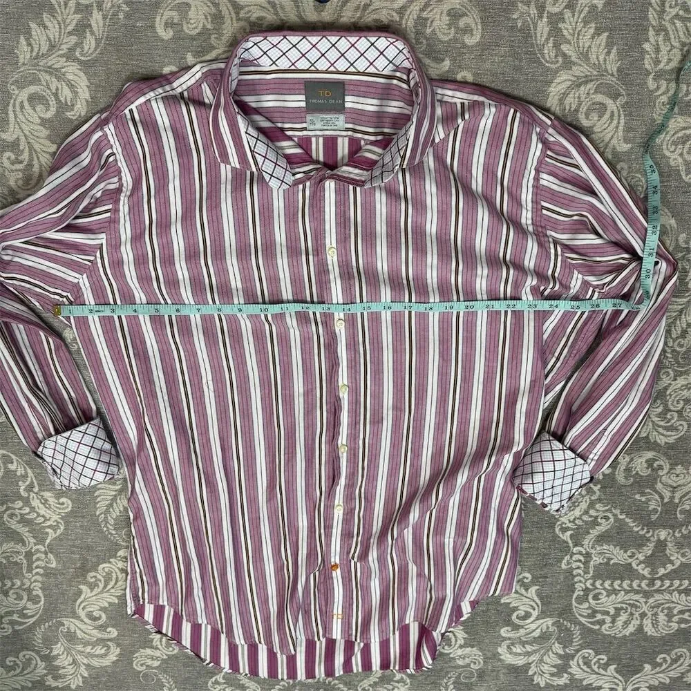 Thomas Dean Men's 2XL Purple Striped Long Sleeve Button-Up Shirt